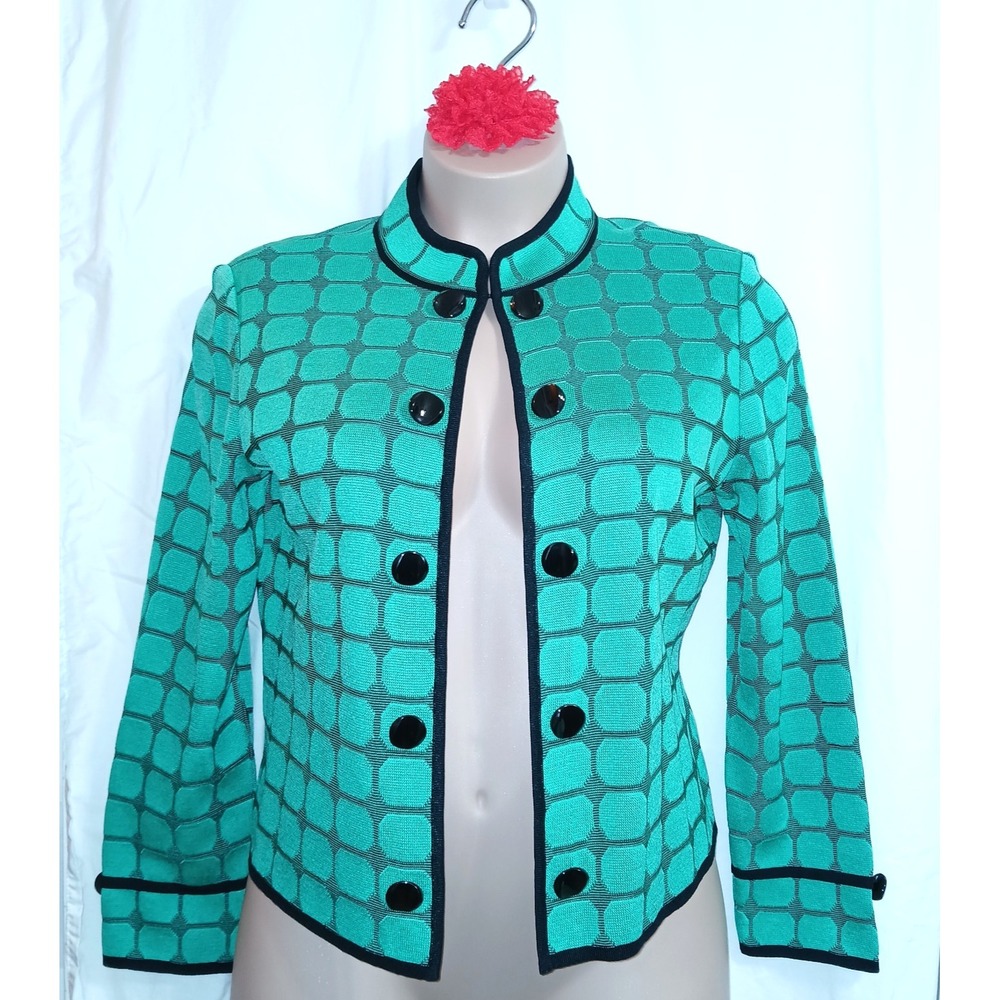 Ming Wang Women Knit Jacket Large Green Designer Career Work Christmas Holiday